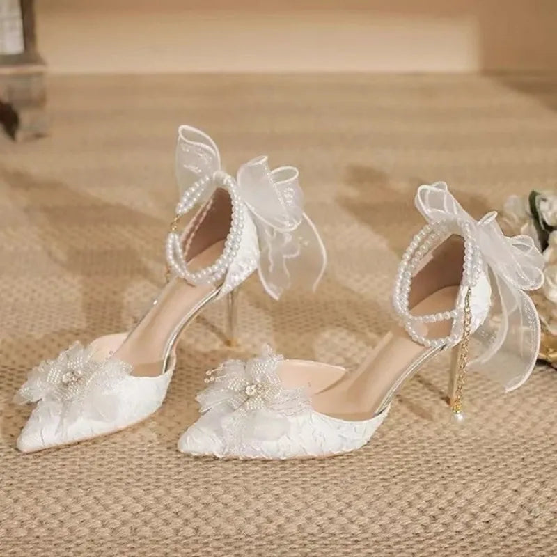 Pointed Toe Bow  Women's Stiletto Hee Elegant Large Size Thin Heel Shoes for Women 2026 New