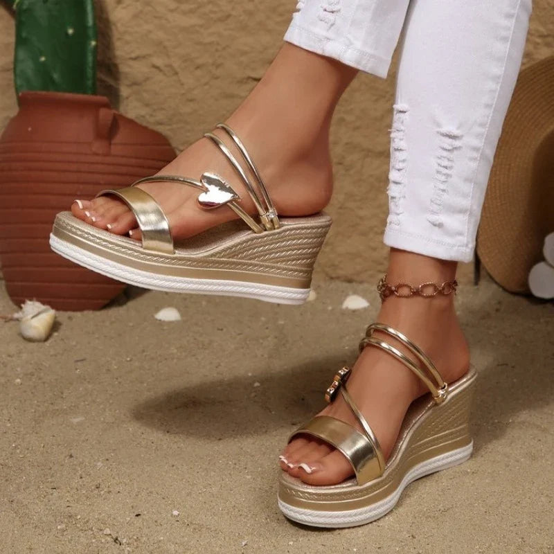 Women's Wedges Sandals Luxury Platform Slippers Sexy 2026 Women Shoes Shiny High Heels Women Beach Shoes