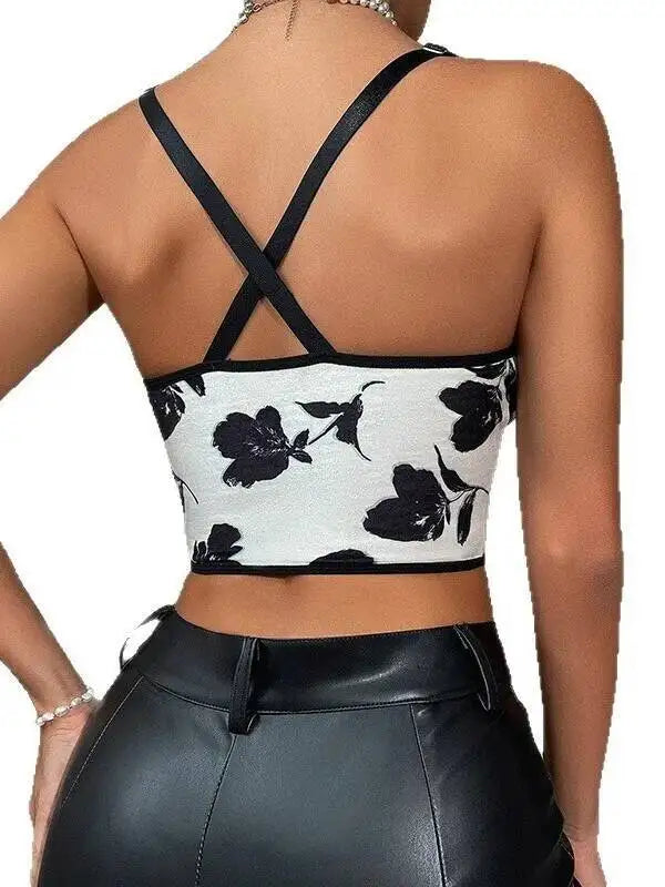 Women's New Sexy Hot Girl Backless Short Tank Top Summer Front Button Fishbone Small Tank Top Suspenders Sleeveless Elegant RESI