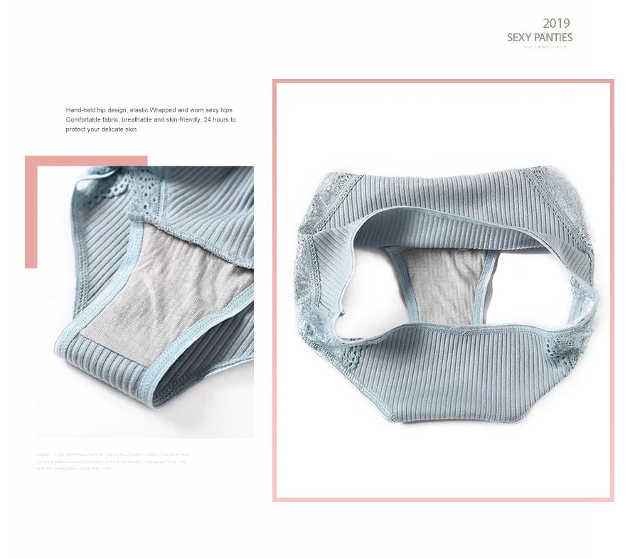 3Pcs/set Women's Cotton Panties M-2XL Women Patchwork Lace Underwear Sexy Low Waist Briefs Ladies Comfortable Underpants 2022