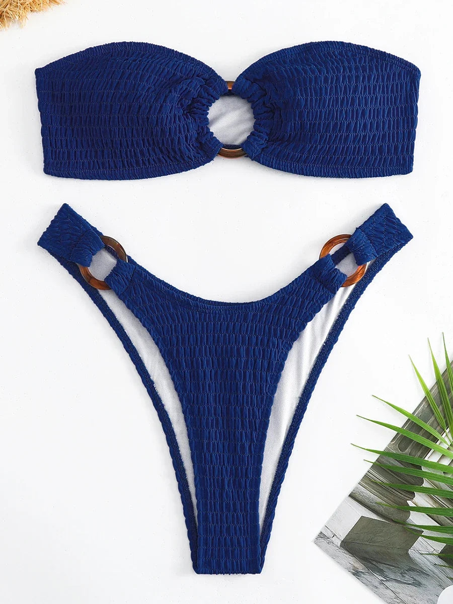 Ring Link Bandeau Bikini 2026 Women Brazilian Swimwear Female Sexy Swimsuit Solid Beachwear Bathers Bathing Swimming Swim Suit