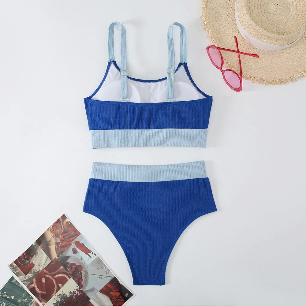 Strappy Bikinis 2026 Women High Waist Swimwear Female Sexy Swimsuit Solid Bathers Bathing Swimming Swim Suit Beachwear Summer