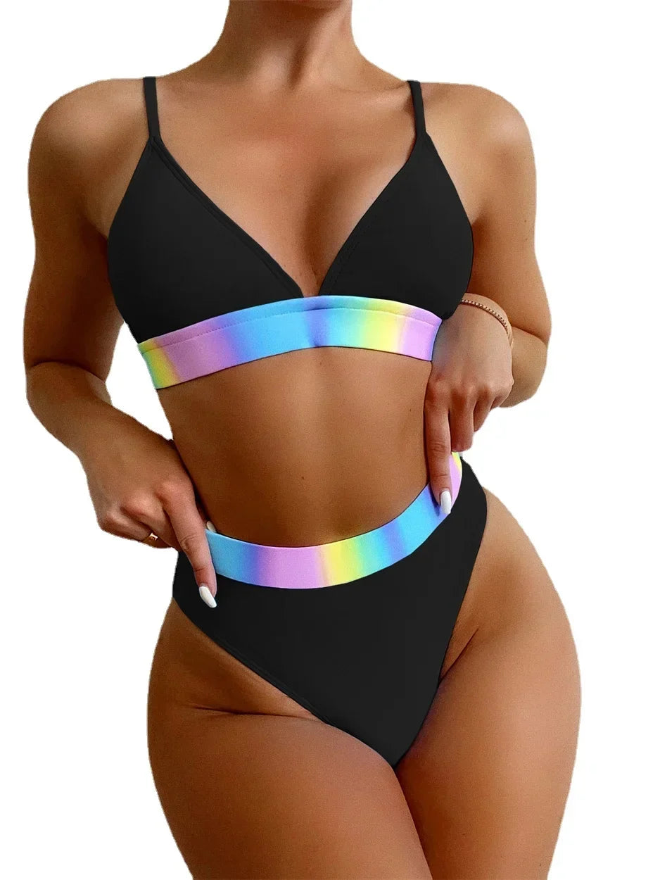 3 Colors Sexy Bikini Women Patchwork Small Floral Print High Waist Swimwear Swimsuit Bikinis Set Bathing Suit Biquinis Feminino