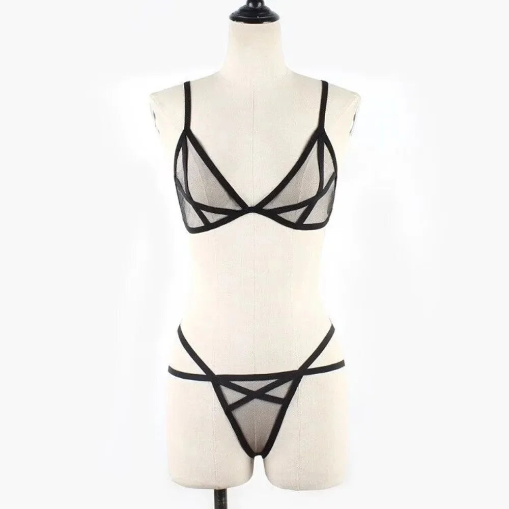 Women Sexy Lingerie Sheer Bra Set See-through Babydoll Thong Underwear Sleepwear