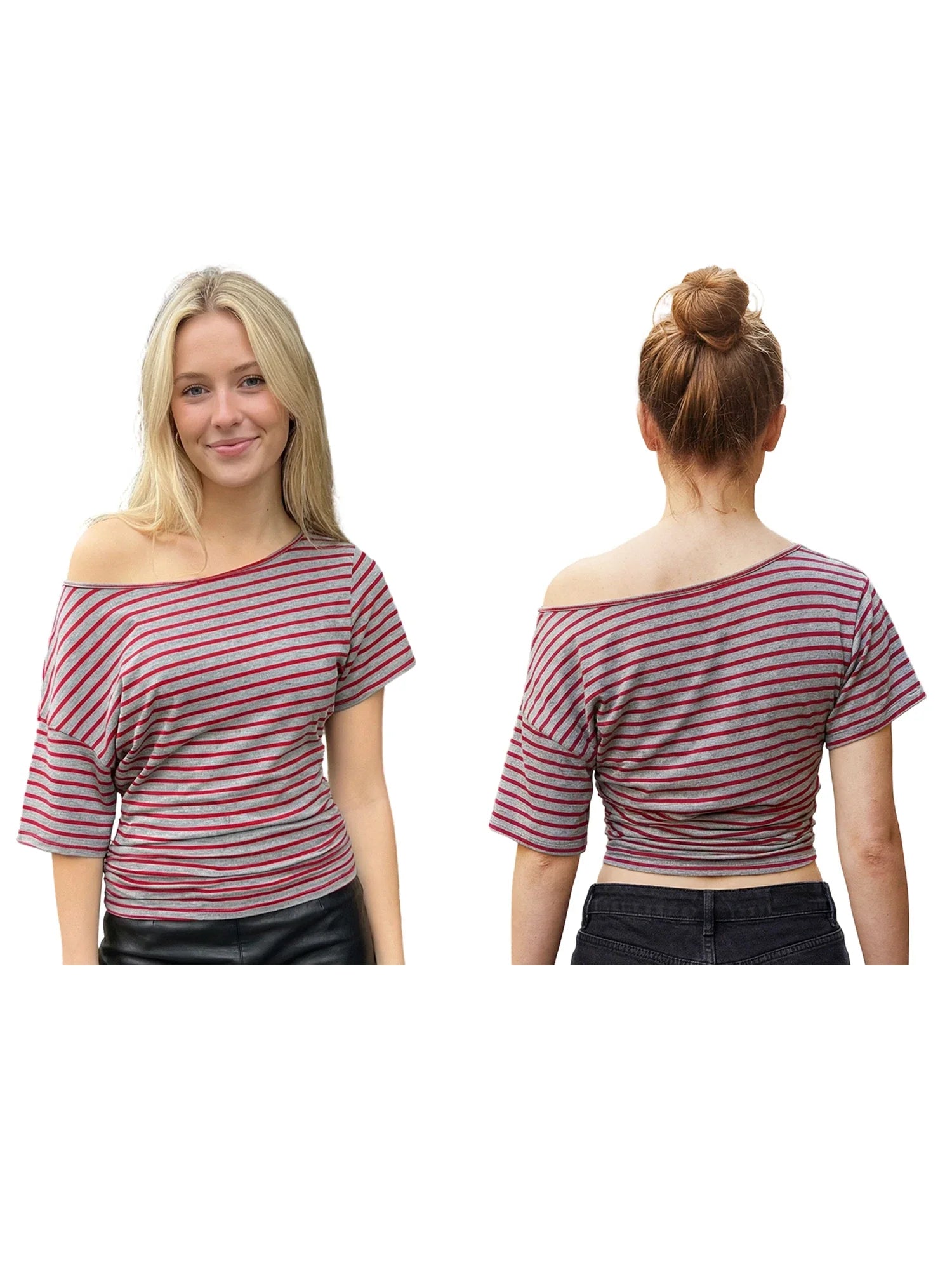 Women Elegant Summer Off One Shoulder Tops Striped Short Sleeve Loose Fit Basic T Shirts for Daily Wear