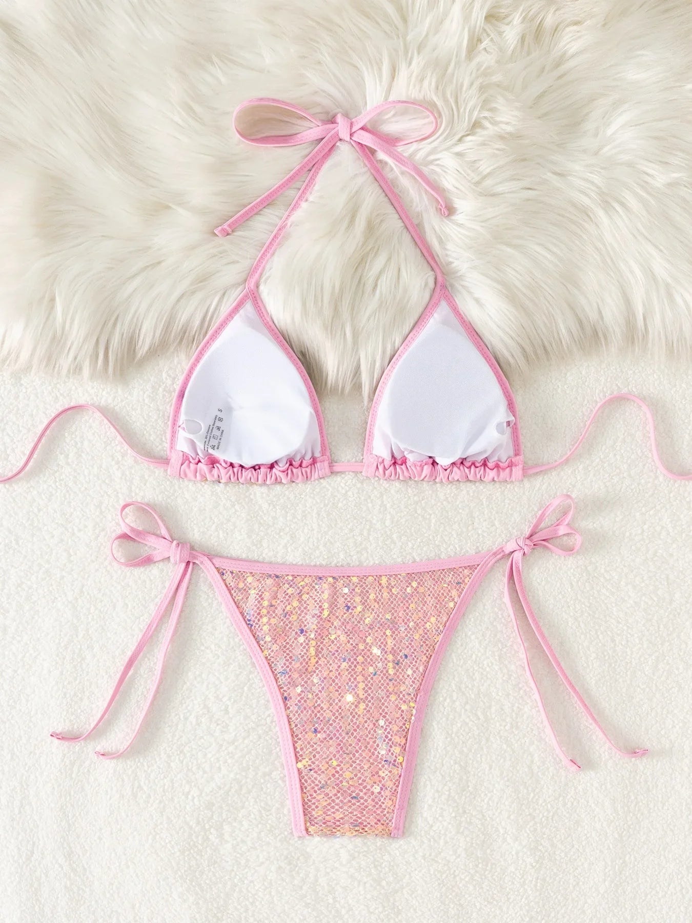 DEKA Women Mini Lace-up Bikini Set Pleated Bandeau Swimsuit Female Thong Swimwear Bather Swimming Beachwear Bathing Suit