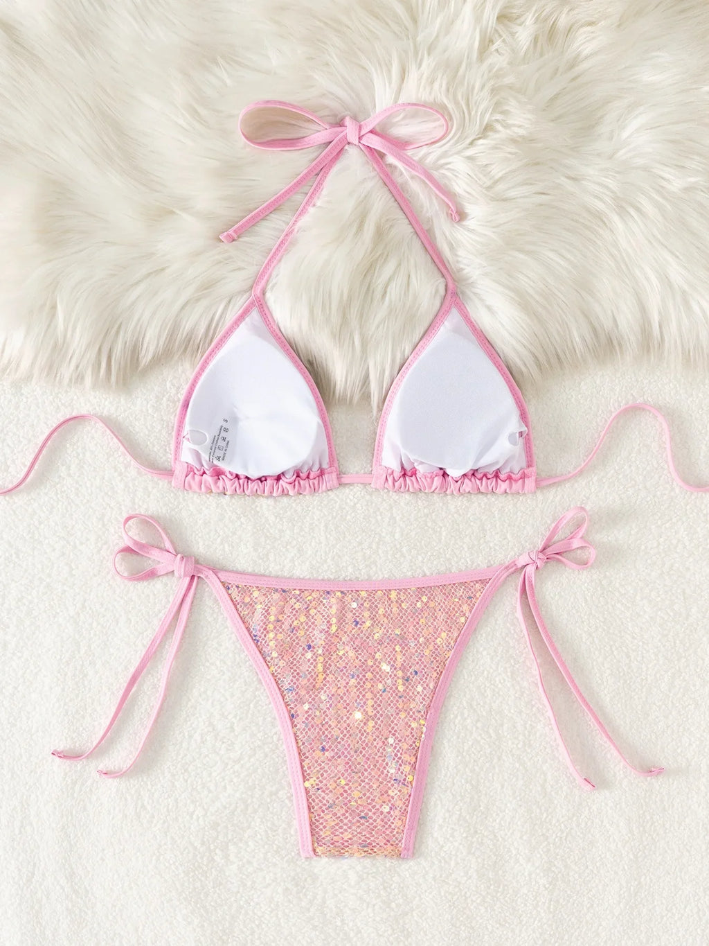 DEKA Women Triangle Bikini Set New Shiny Sequin Swimsuit Summer Fashion Padded Bra Lace Up Thong 2PC Swimsuit Multi Color Bikin
