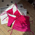 Pink 3PC With Skirt Gradient Bikini Women Swimwear Female Swimsuit Three-Pieces Bikini Set Padded Bather Bathing Suit Swim V6696