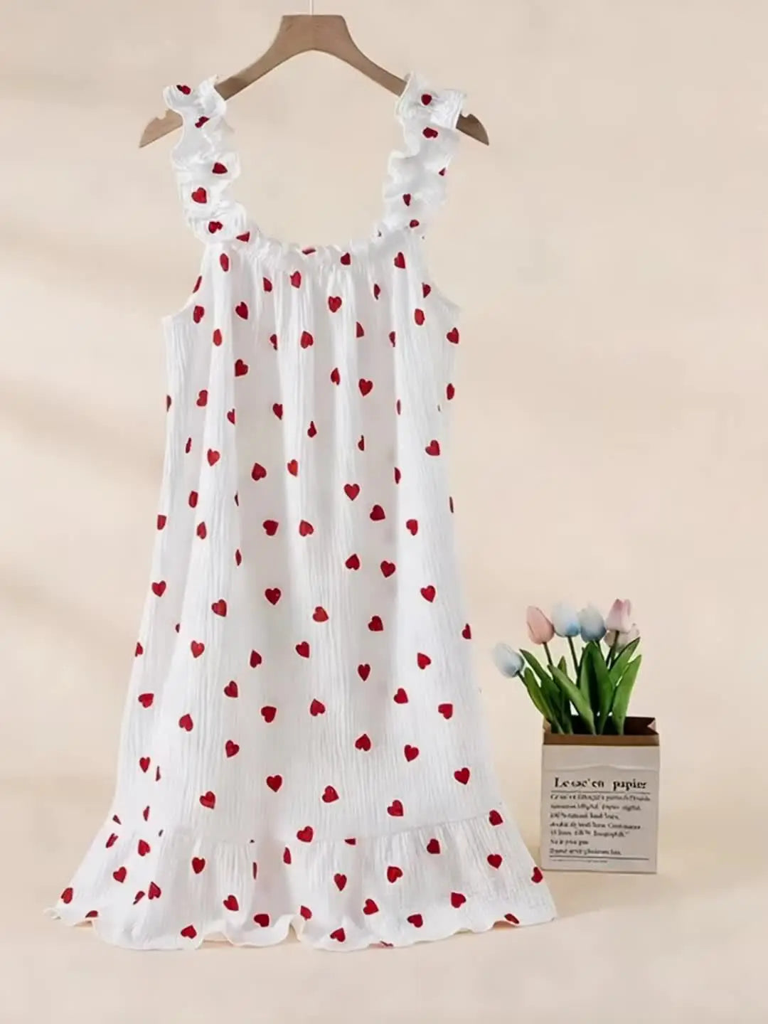 Women’s Cotton Gauze Ruffle Nightgown, Sleeveless Frill Strap Home Sleepwear, Soft Breathable Casual Night Dress for Summer