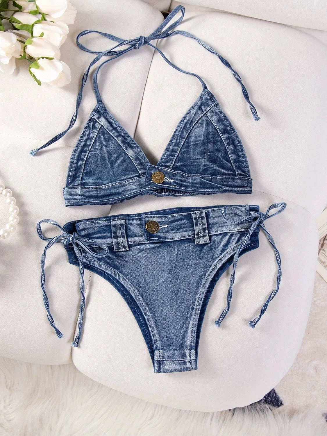 DEKA New Sexy Denim Bikini Set Beach Suit Split Blue Swimsuit Summer Jeans Shorts Female Short Women Two-piece Swimwear