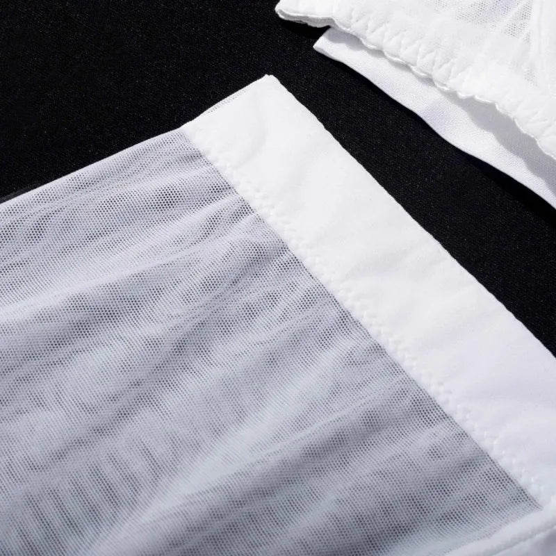 Toucheart 5-Pieces Erotic Lingerie Sexy Hip Skirt For Women Mesh Patchwork Hollow Out See-Through Lure Garters Underwear Suit