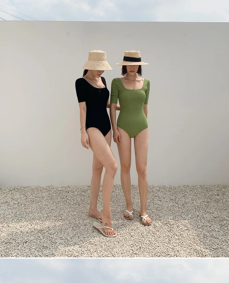 New Korea Sexy Mesh Cut Hollow Out High Waist Swimsuit Lady Monokini One Piece Swimwear Women Swim Bath Suit