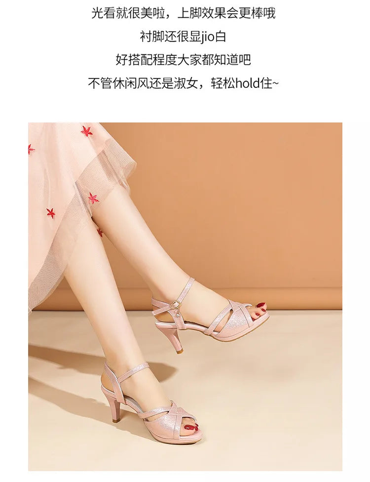 Sandals for Women's  New Summer Elegant Temperament High Heels Coarse Heels Fish Mouth Breathable Comfortable Fashion Pumps