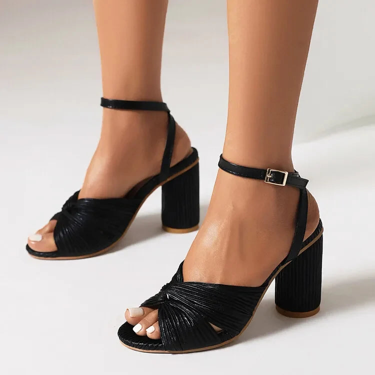NASBAVI Straps Women's Sandals Summer Shoes Luxury Peep Toe Flip Flops Round High Heels Gold Party Dance Wedding Shoes Ladies