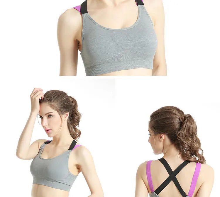Sports Bra Women Patchwork Cross Back Straps Jogging Gym Crop Top Female Tops Fitness Yoga Shockproof Vest Sport Bras for Women