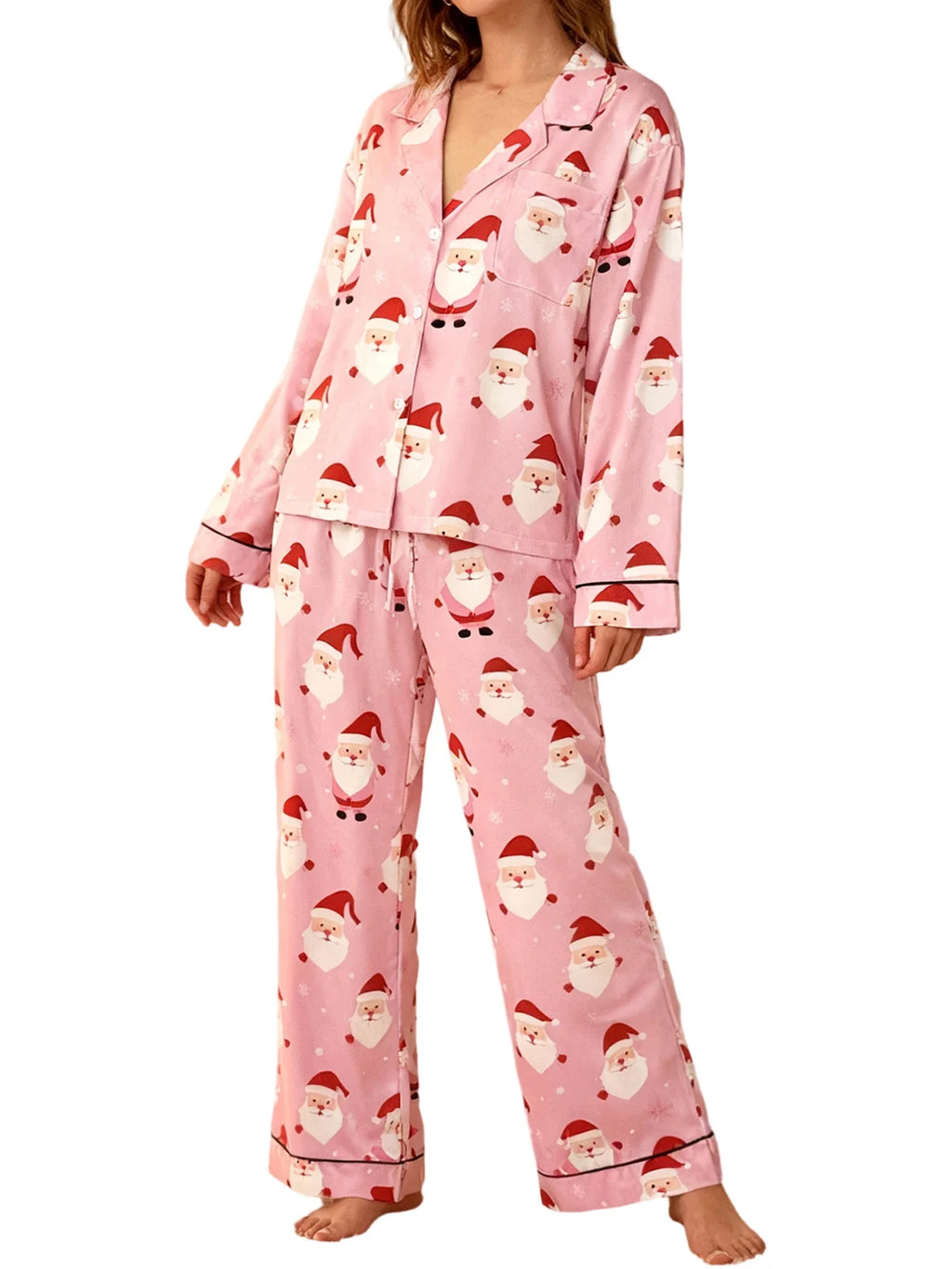 Women’s 2025 Christmas Pajamas Set Long Sleeve Oversized Button Down Shirt and Long Pants Two Pieces Loungewear