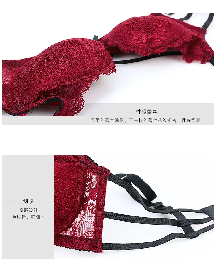 Summer Christmas Lingerie Set Red Lace Bra Lightweight Low Back Support Comfort Bralette Pure Desire AU Sizes MOYISU Sexy Tushy
