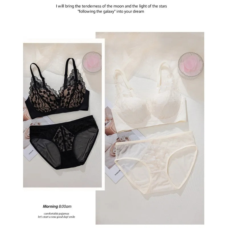 French Style Sexy Lace Underwear Set, Non-Padded Push Up Bra for Small Bust, Wirefree & Breathable, New Hot Bestseller MOYISU AB