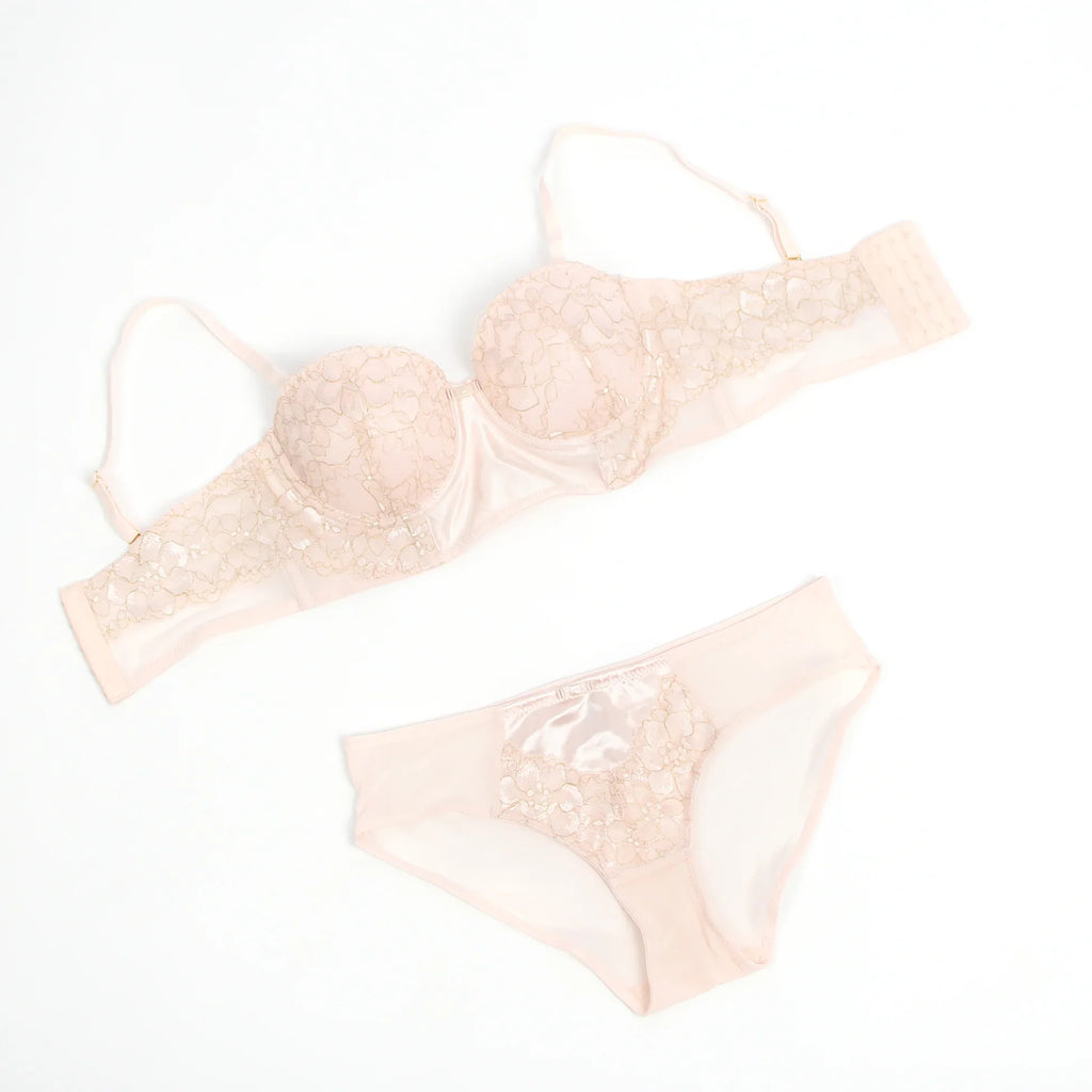 Hot Sale Pink Floral Lace Bra Set for Women Push Up Wirefree Silky Mesh Chiffon Adjustable Straps Back Closure Daily Lingerie