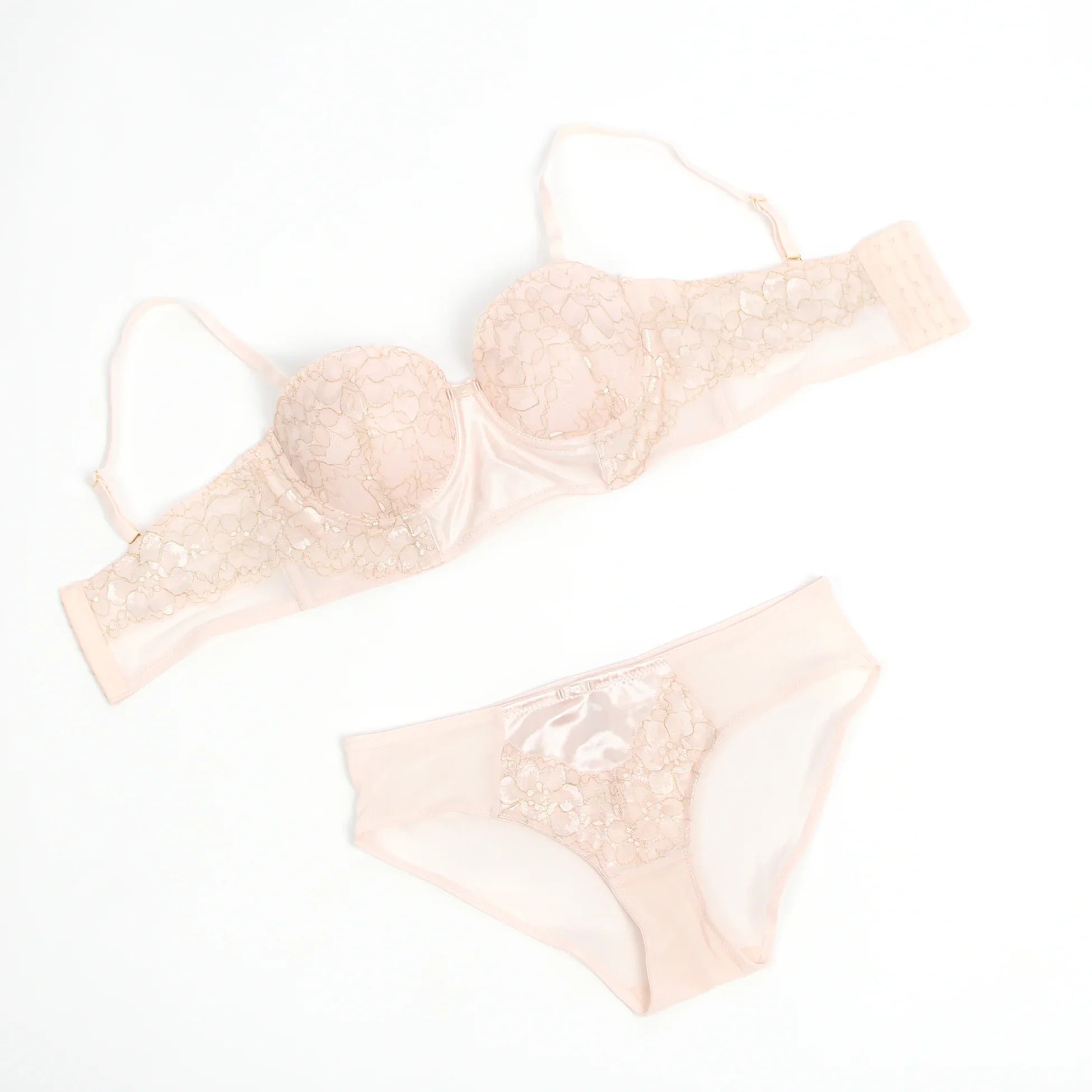 Hot Sale Pink Floral Lace Bra Set for Women Push Up Wirefree Silky Mesh Chiffon Adjustable Straps Back Closure Daily Lingerie