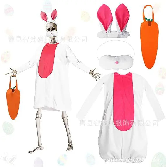 Easter Bunny Costume Women Rabbit Cosplay Outfit Skeleton Bunny Dress Halloween Party Stage Performance Dance Show Costume