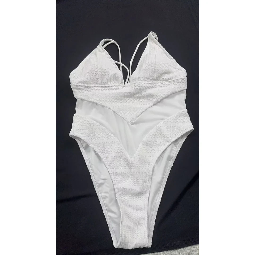 S - XXL 5 Colors V Neck Mesh Sheer Women Swimwear One Piece Swimsuit Female High Leg Cut Monokini Bather Bathing Suit Swim V6168