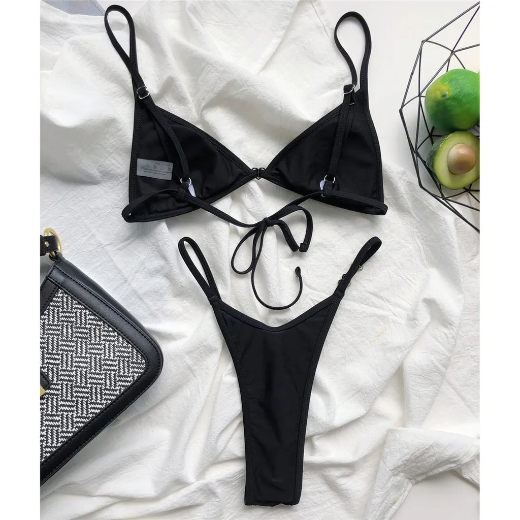 New Sexy Thong Tiny Mini Bikini Female Swimsuit Women Swimwear Two-pieces Bikini Set Padded Bather Bathing Suit Swim Lady V3063