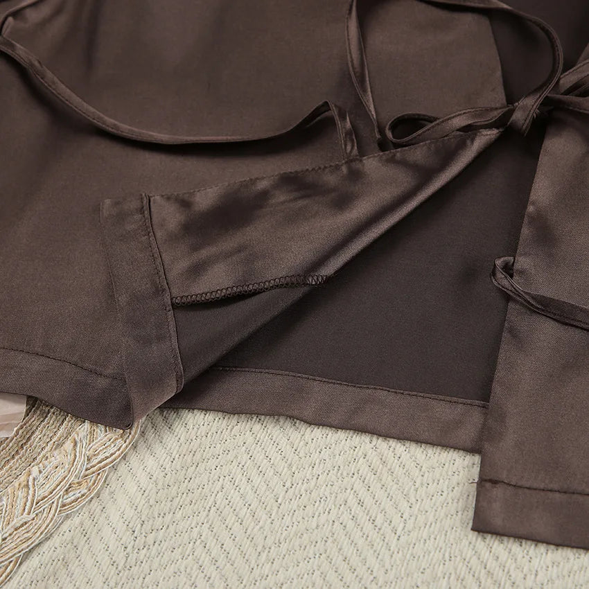 2026 New Women's Home Clothes Open Cardigan Belted Sleepwear Loose Long Sleeve Long Pant Smooth Comfort Spring Street Style
