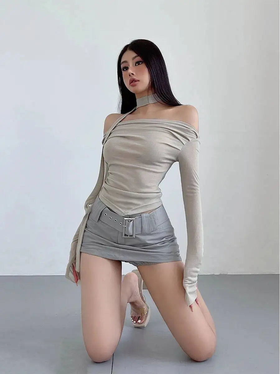 WOMENGAGA Spicy Girl Wide Belt Low Waist Short Skirt Women Safety Skorts Mini Short Skirt Summer New Half Skirt Fashion AH7O