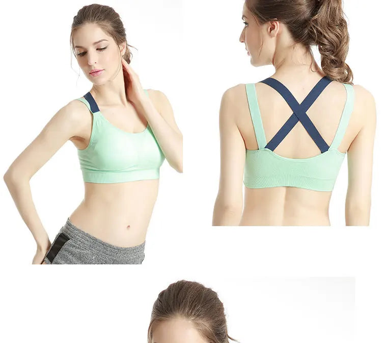 Sports Bra Women Patchwork Cross Back Straps Jogging Gym Crop Top Female Tops Fitness Yoga Shockproof Vest Sport Bras for Women
