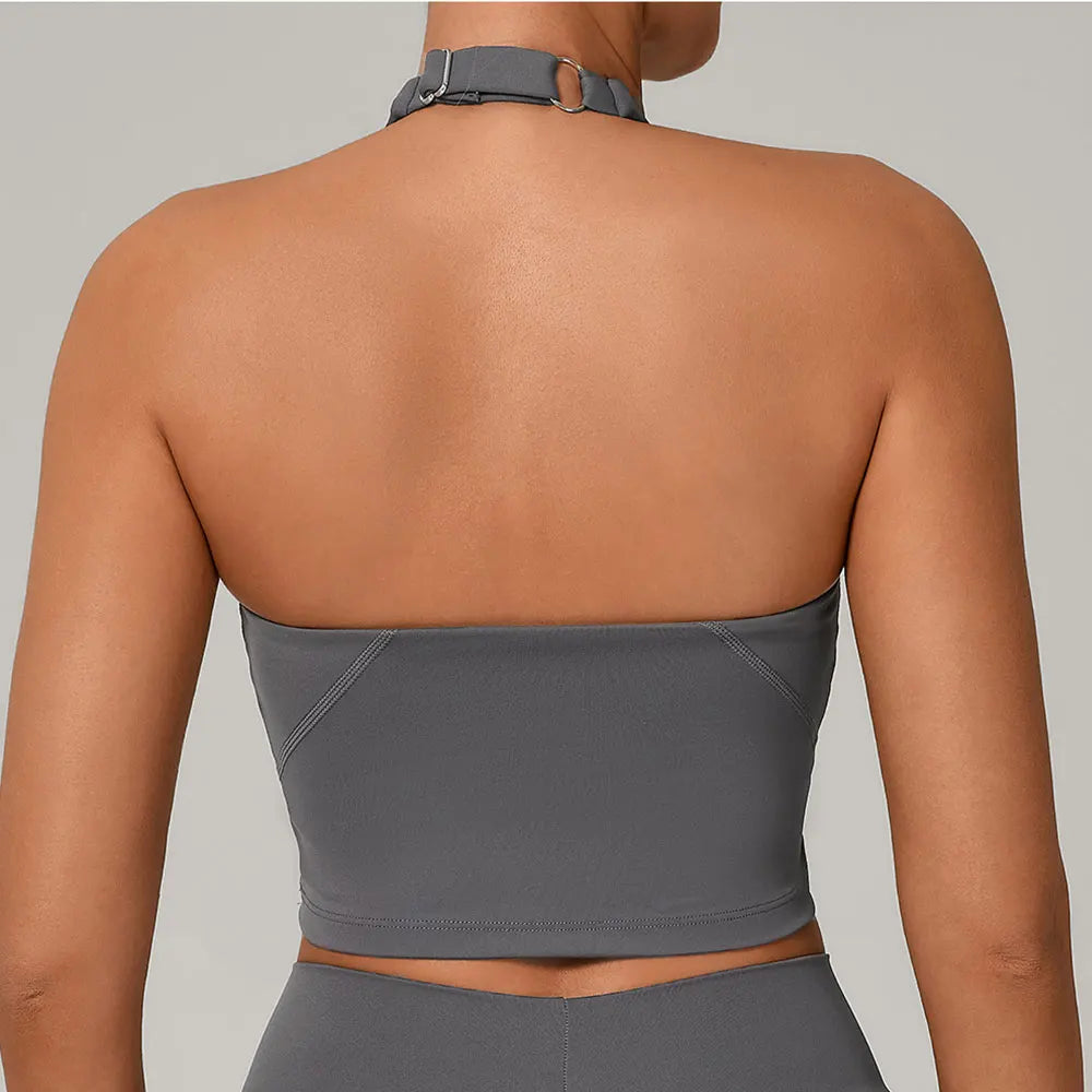 Women Fitness Sports Bra Halter Top High Support Push-up Open Back Gym Bra Shockproof Running Fitness Yoga Workout Underwear