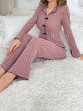 2025 Autumn Winter Warm Sleepwear Women Pajamas Set Lapel Bow Flannel Loose Long Sleeve Tshirt Tops and Trousers Home Suit