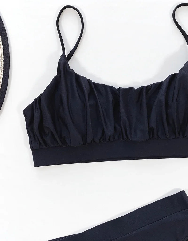 2025 Wrinkled Ruched High Waist Bikini Women Swimsuit Female Swimwear Two Pieces Bikini Set High Cut Bathing Suit Swim Beachwear