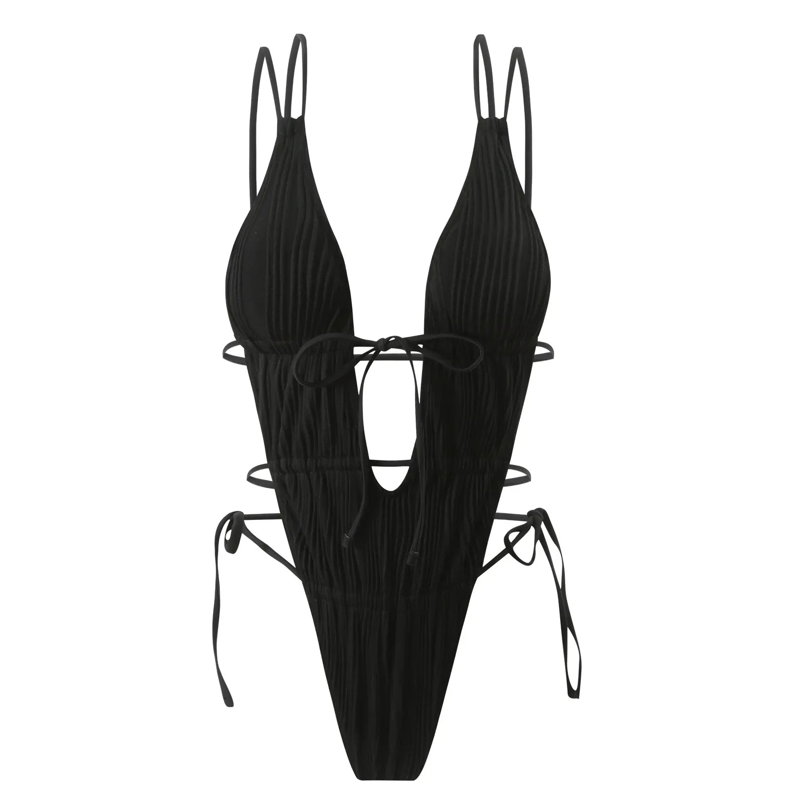 Deep V Neck Halter Wrinkled Female Swimwear One Piece Swimsuit Women Backless Monokini High Cut Bather Bathing Suit Swim Lady