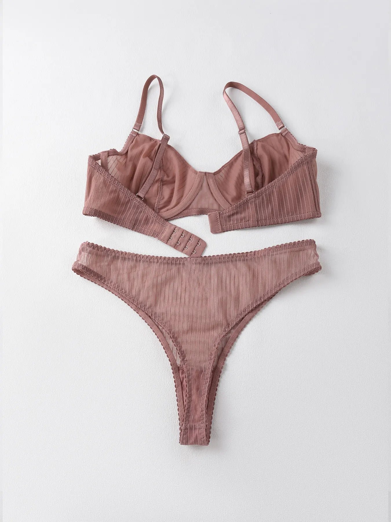 New Style Lingerie for Women with Large Busts, Ultra-Thin Sexy Striped Bra, Side Breast Reduction, Anti-Sagging, Adjustable Bra Set