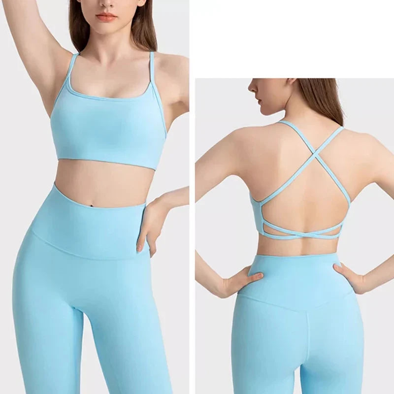 Women's Sexy Cross Backless Yoga Sports Bra Quick Drying Skin Friendly Nude Fitness Bra for Active Wear
