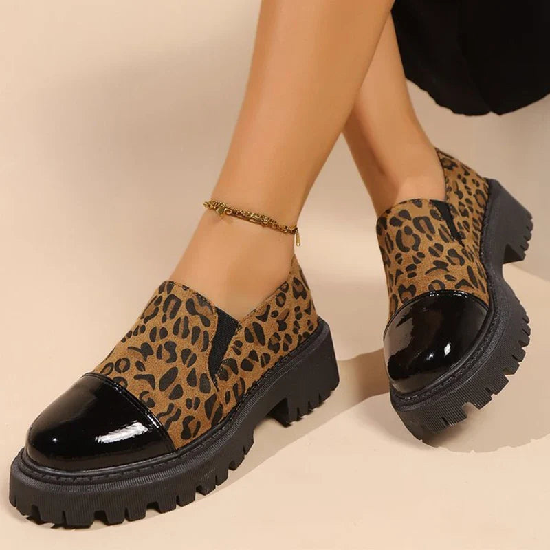 All Match Retro Leopard Loafers Shoes Women Spring Autumn Faux Suede Platform Mid Heel Pumps Woman Round Toe Casual Shoes Mejur