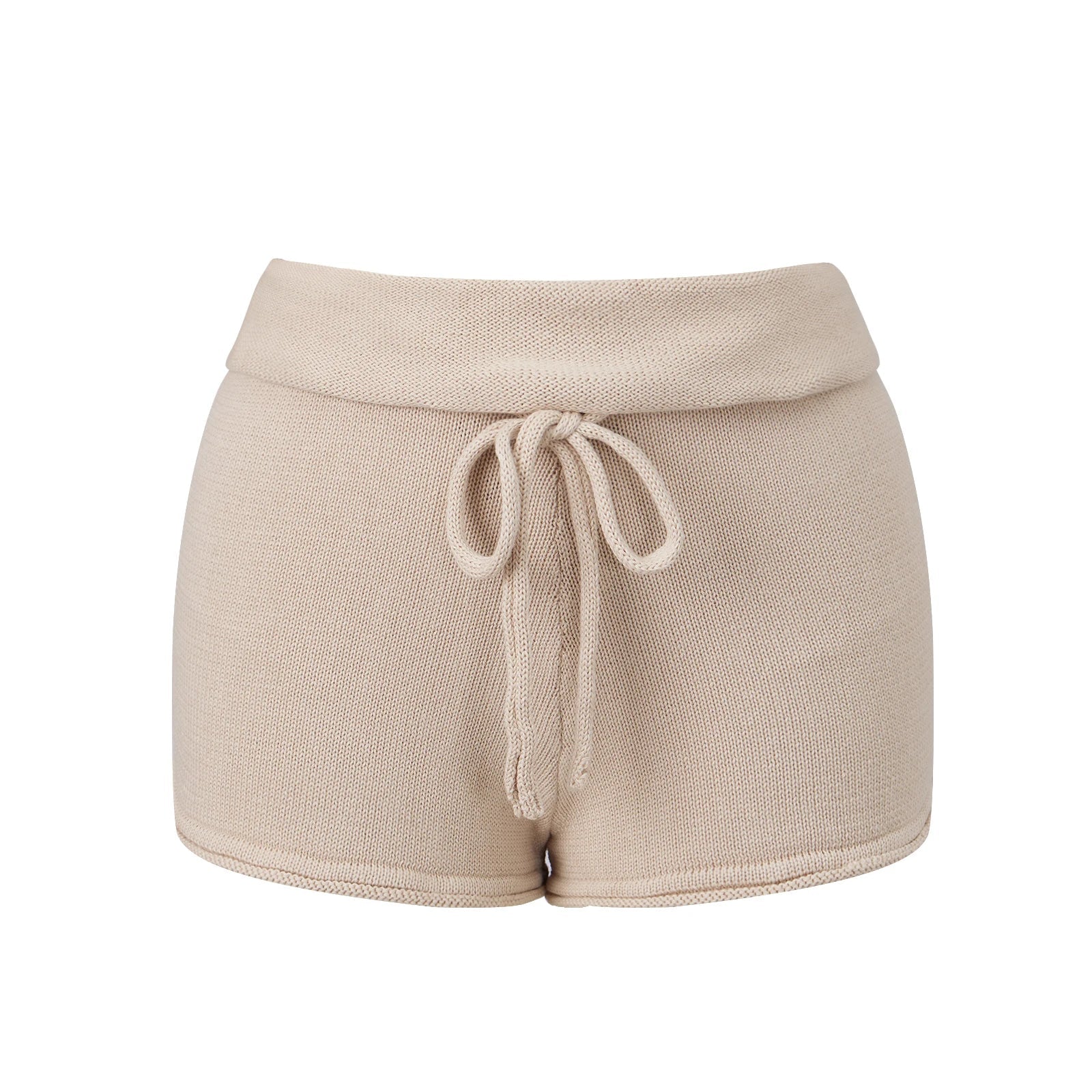 Women Fashion Lounge Shorts Spring Summer Knit Shorts Solid Color Drawstring Foldable Waist Comfy Casual Shorts