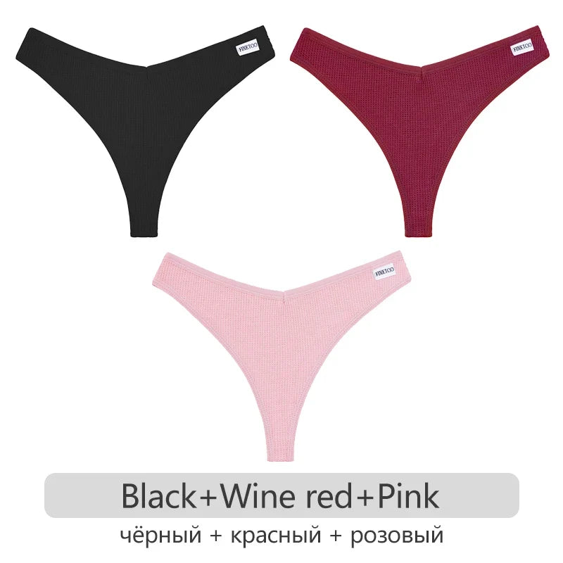 3Pcs/set Women Cotton Waffle Style G-string Panties Ladies Soft Thongs Female S-XL Low-Rise T-Back Panties Bikini Underwear 2023