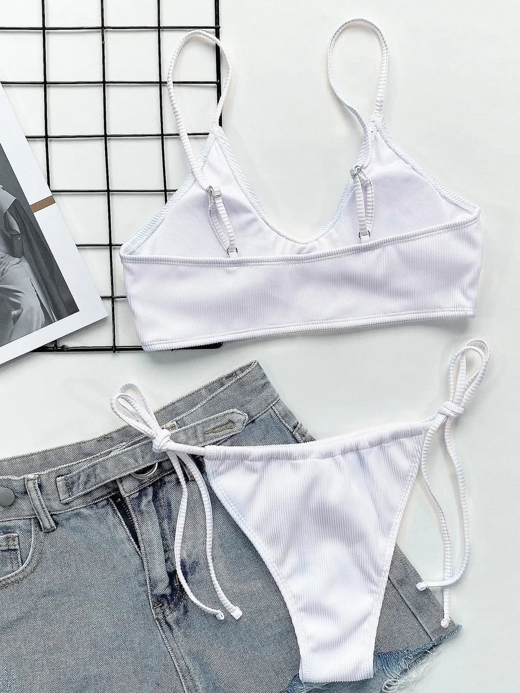 Sexy Bikini Women Push Up Swimwear Swimsuit White Pit Striped Knotted Bikinis Set Bathing Suit Beach Bikini Trajes De Bano Mujer