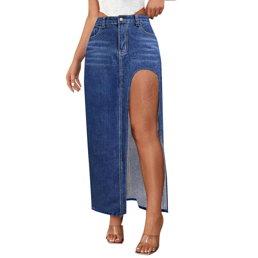 Women's Casual High Waisted Denim Skirt Side Split Casual Sexy Nigh Out Long Maxi Cargo Denim Skirt Summer New Y2k Streetwear