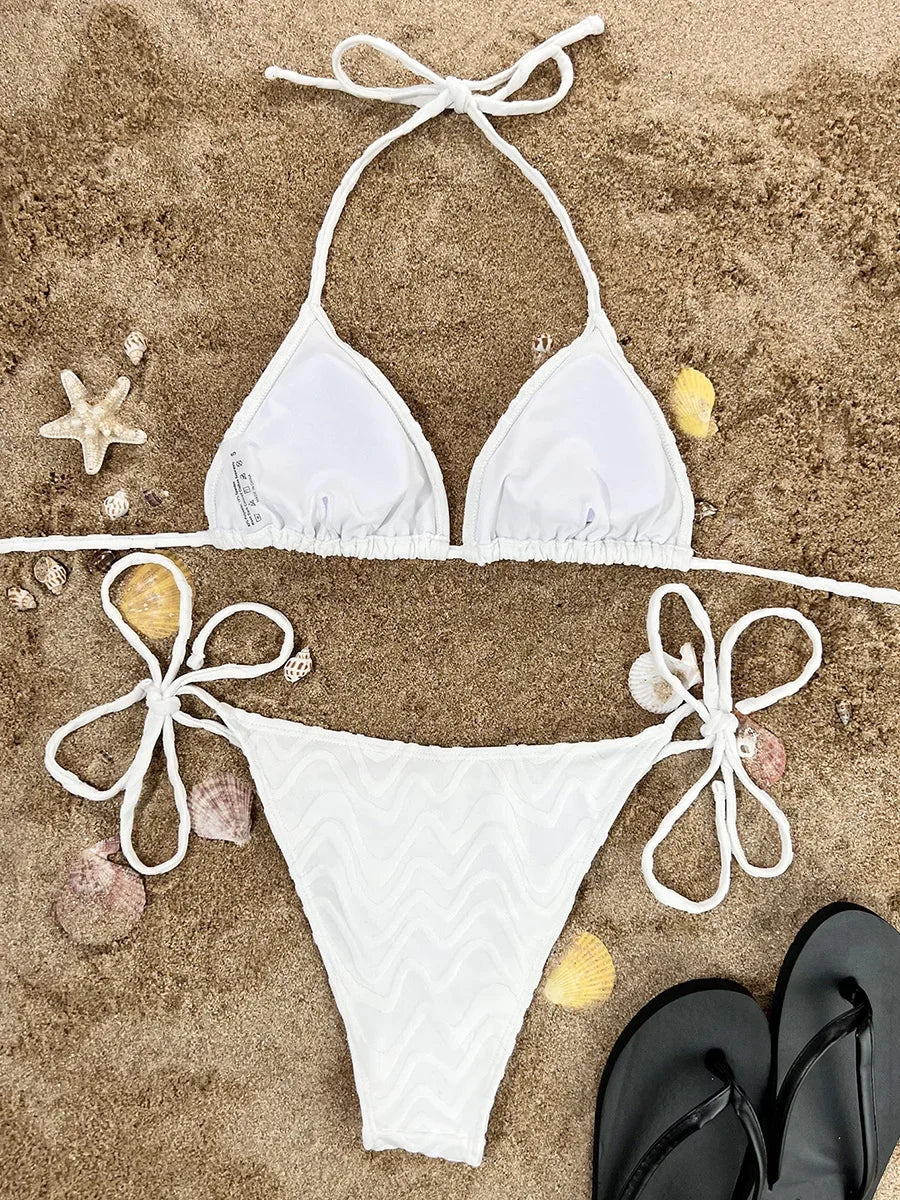 Sexy Wave Wrinkled Halter Brazilian Bikini Female Swimsuit Women Swimwear Two-pieces Bikini set Bather Bathing Suit Swim Lady