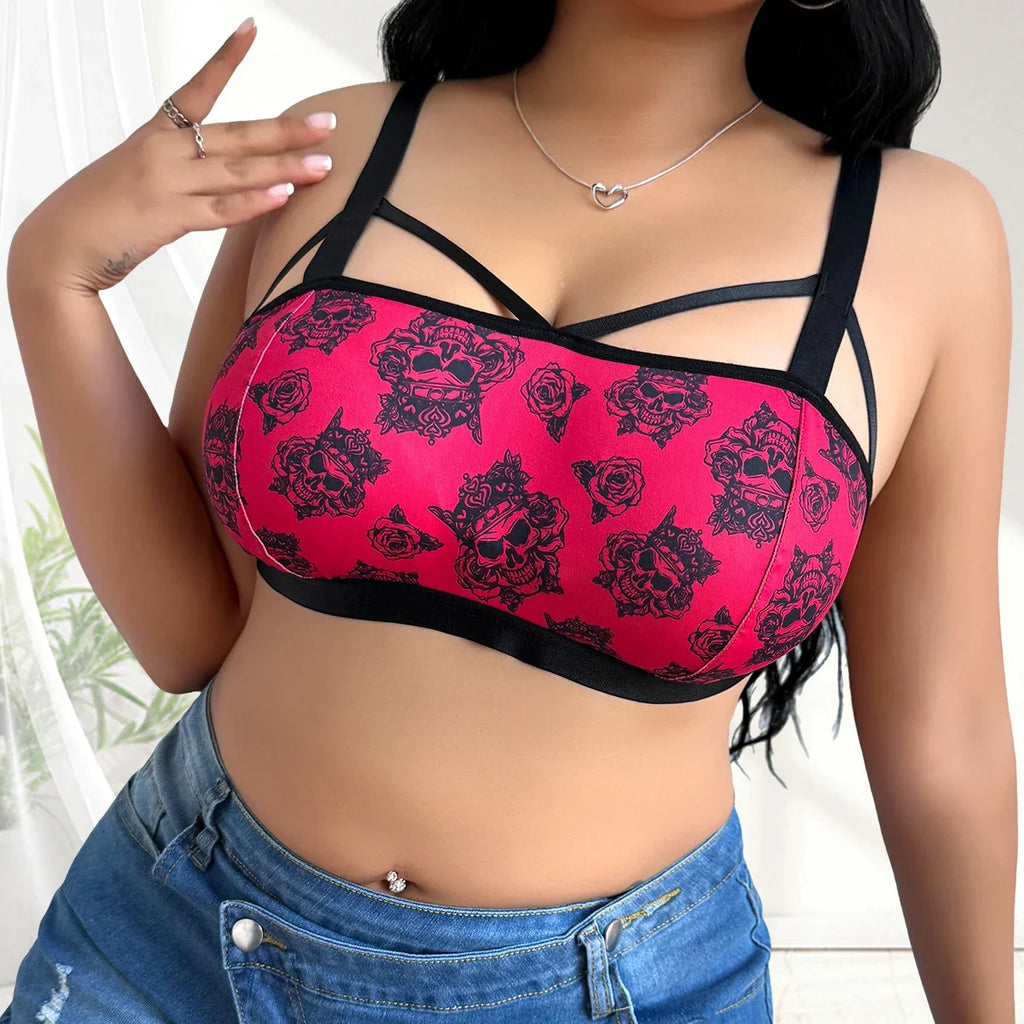 1pcs Plus Size 1XL-4XL For Big Breast Female Underwear Thin Unlined Sexy Lingerie Breathable Brassiere Print Decor Women's Bras