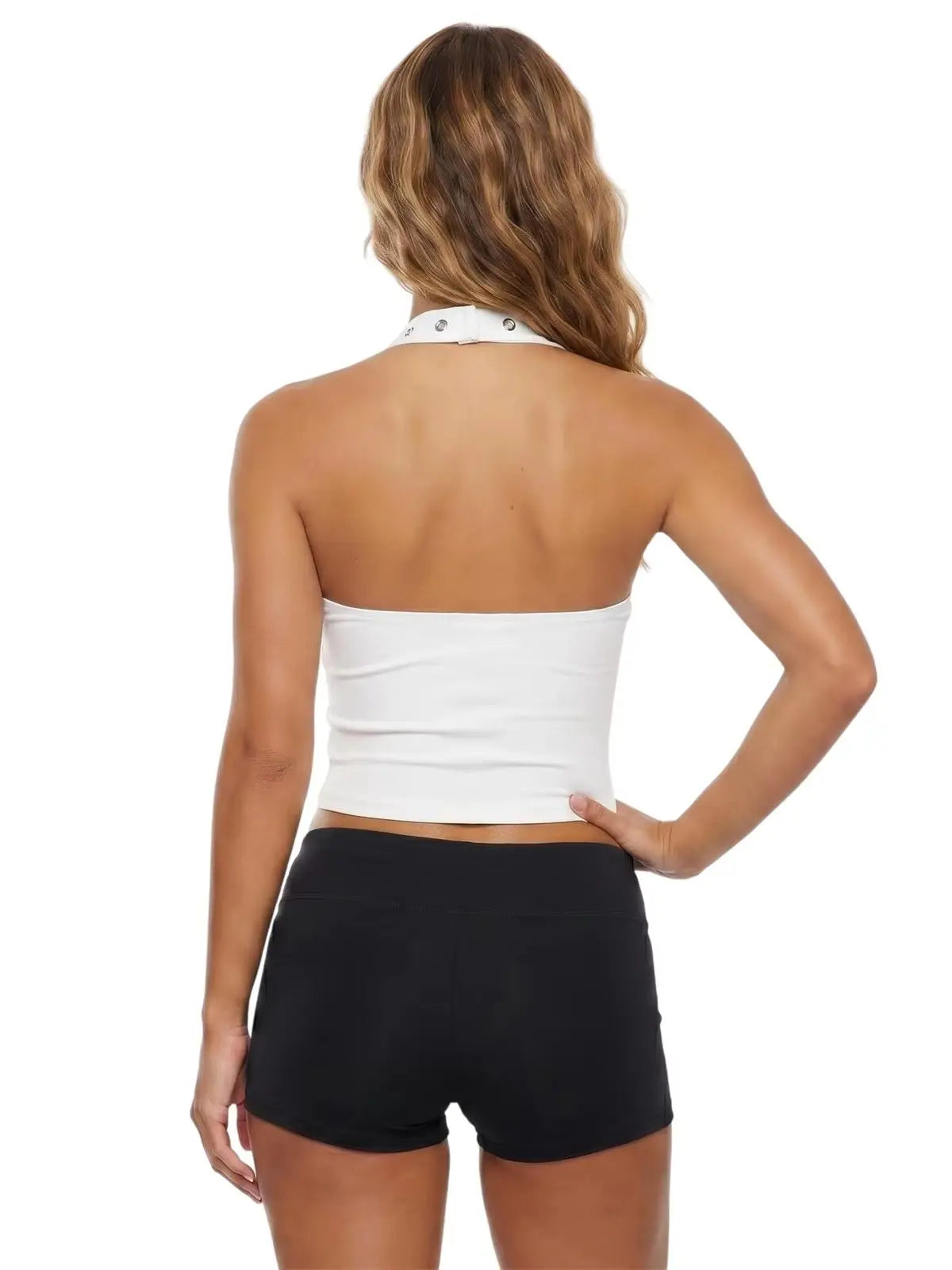 Women's Summer Eyelet Design Tank Tops Stylish U Neck Sleeveless Halter Slim Fit Vest Street Punk Gothic Tops