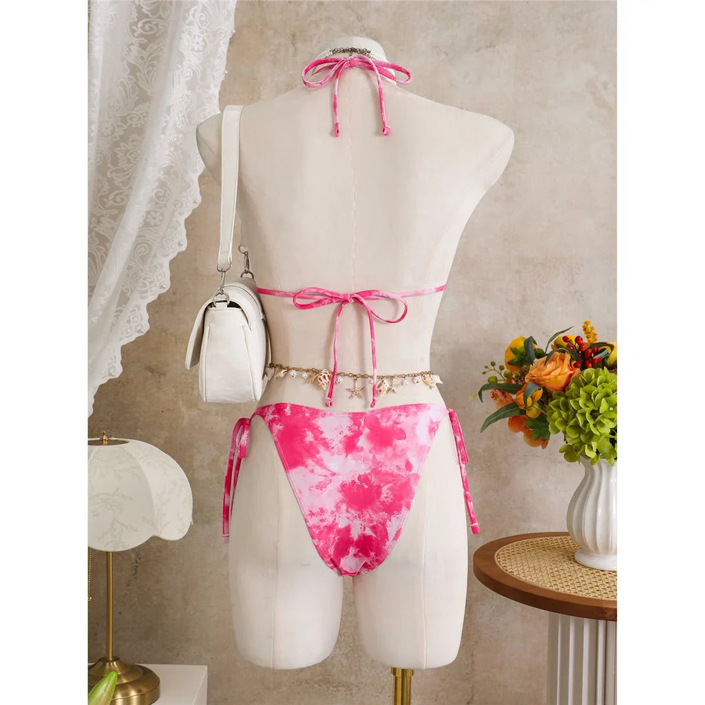 3PCS New With Skirt Tie Dye Halter Bikini Women Swimwear Female Swimsuit Bather Bathing Suit Swim Three-pieces Bikini set K8069