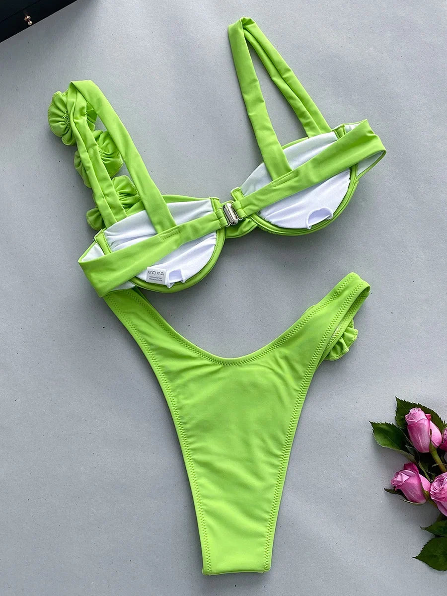 Sexy 3D Flowers Underwired Brazilian Bikini Women Swimwear Female Swimsuit Two-pieces Bikini Set Triangle Bathing Suit Swim Lady
