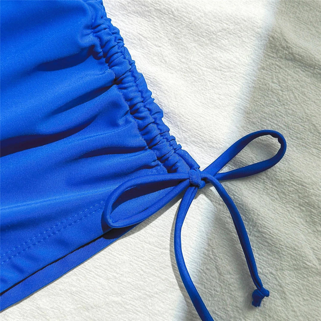 Wrinkled Knotted Shorts High Waist Bikini Female Swimsuit Women Swimwear Two-Pieces Bikini Set Bather Bathing Suit Swim V6197