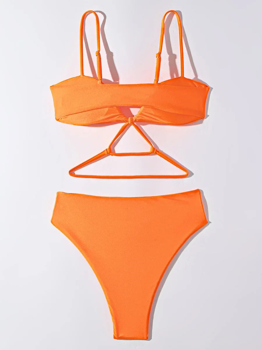 V Neck Wrinkled Stain Bikinis Female Swimsuit High Waist Bikini Women Swimwear Two-pieces Bikini Set Bather Bathing Suit Swim