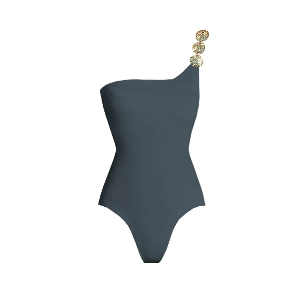Sexy Woman Swimsuit Summer Set Female Biquini Ladies Swimwear 2026 New Shiny One-Shoulder Backless One Piece For Vacation