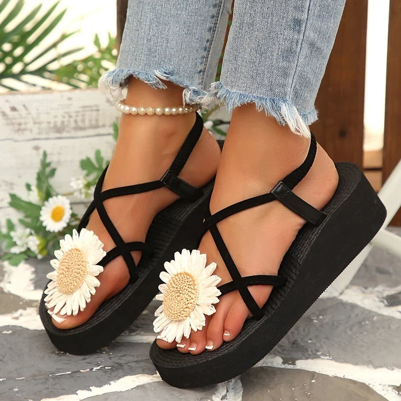 Summer Thick Bottom Bohemian Sandals Women Flowers Decor Non Slip Platform Beach Sandles Woman Plus Size 42 Light Eva Sandals